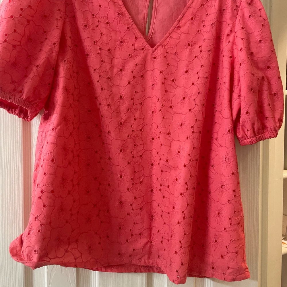 Ann Taylor Factory Pink Puff Sleeve Blouse